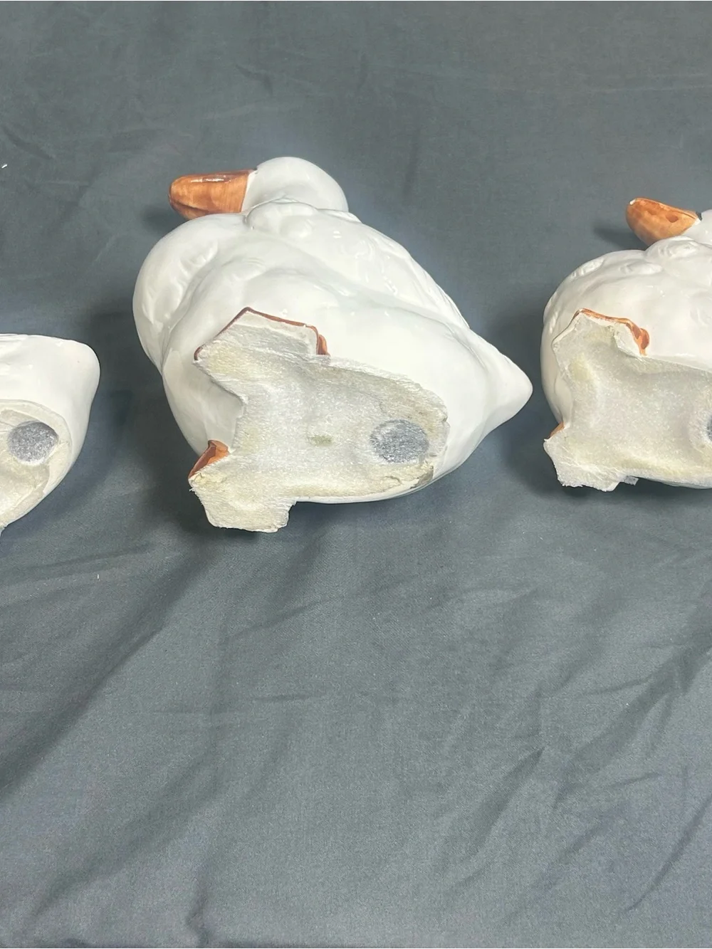 Ceramic Duck Figurine Set 3 White Goose Farmhouse Cottagecore Kitchen Decor